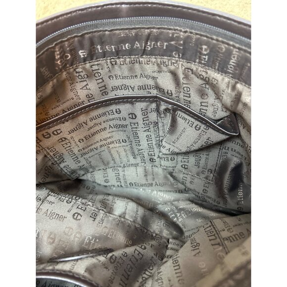 Etienne Aigner Signature Canvas Leather Edge Tote Shoulder Bag Chocolate Brown - Picture 11 of 16